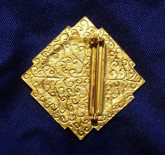 Vintage Gold, Enamel & Celluloid Brooch - image 5