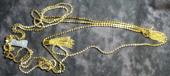 Delicate Two Layer Rhinestone Gold Tone Necklace - image 3
