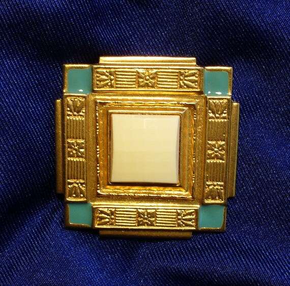 Vintage Gold, Enamel & Celluloid Brooch - image 1