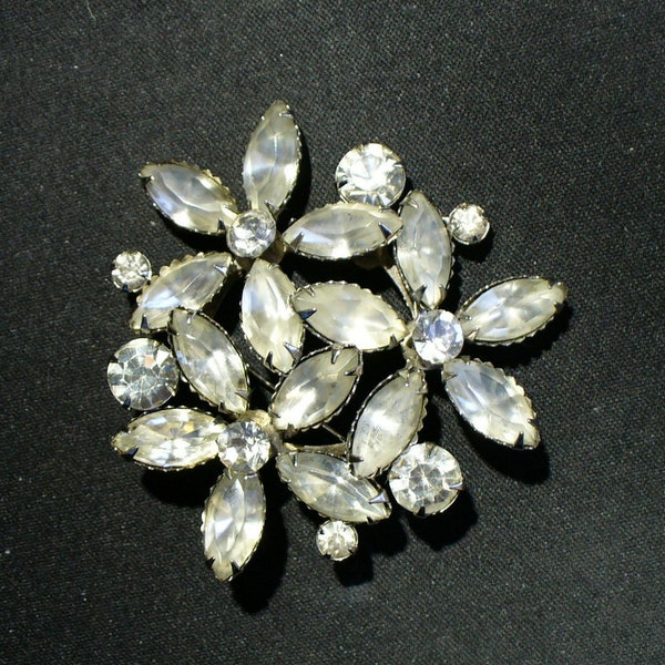 Clear Marquise Rhinestone Silver Tone Brooch