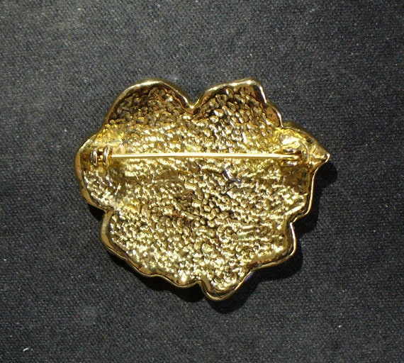 Enamel Gold Tone Floral Brooch - image 3