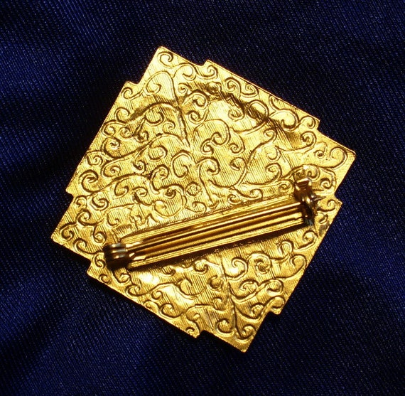 Vintage Gold, Enamel & Celluloid Brooch - image 4