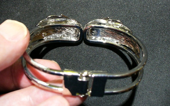 Fancy Rhinestone Silver Tone Clasp Bracelet - image 5