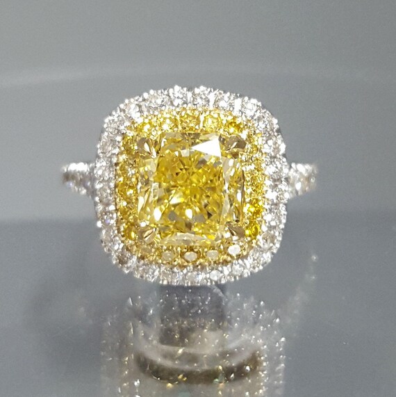 2 65 carat Cushion Cut Fancy Intense Yellow Canary Diamond 