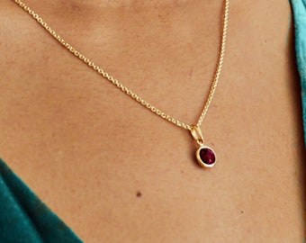 Ruby Pendant In 18k Gold Vermeil, 45cm Gold Chain, July Birthstone Necklace, Natural Gemstone Jewellery