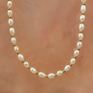 Freshwater Seed Pearl Necklace: 18k Gold Vermeil Bridal Jewelry
