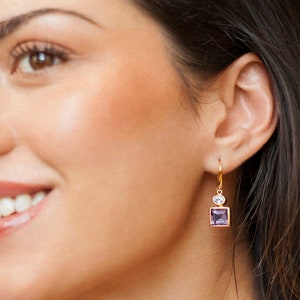 Amethyst Drop Earrings: Blue Topaz, 18K Gold Vermeil