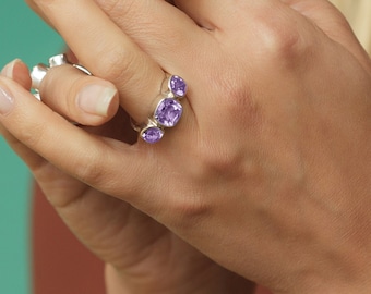 Amethyst Silver Ring, Silver Gemstone Ring, Amethyst Cocktail Ring, 925 Silver