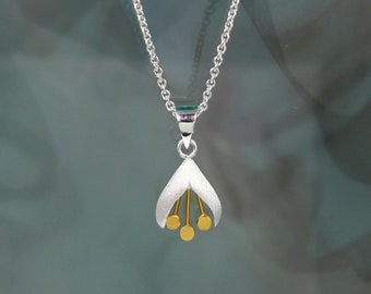 Silver Snowdrop Pendant, Snowdrop Necklace, Floral Pendant, Silver 925, Silver and Gold