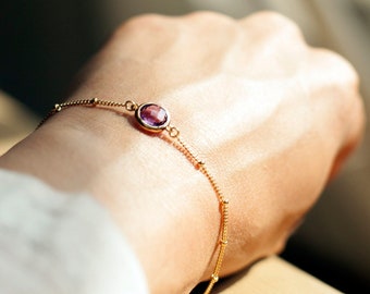 Amethyst Bracelet, Gold Amethyst Beaded Chain Bracelet, Adjustable Bracelet, Healing Stone Jewellery