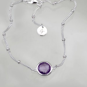 Amethyst Bracelet, Silver Amethyst Beaded Chain Bracelet, Adjustable Bracelet, Healing Stone Jewellery