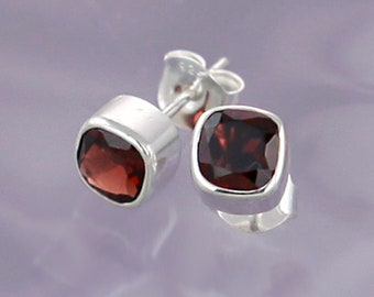 Silver Stud Earrings With Garnet, Genuine Gemstone Post Earrings, January Birthstone, 925 Silver