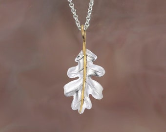 Silberner Eichenblatt-Anhänger und Kette, Blatt-Halskette, Natur inspiriert, 925 Silber