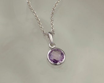 Amethyst Pendant In Sterling Silver, 45 cm Silver Chain, February Birthstone Necklace, Natural Gemstone Jewellery