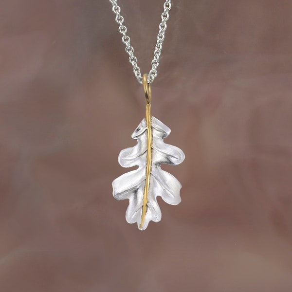 Pendentif feuille de chêne en argent et chaîne, collier feuille, inspiré de la nature, argent 925