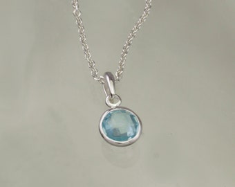 Blue Topaz Pendant In 925 Silver, 45cm Silver Chain, December Birthstone, Natural Gemstone Jewellery