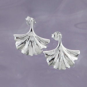 Silver Ginkgo Leaf Earrings, Leaf Studs, Post Earrings, Fan Earrings, Botanical Earrings, 925 Silver