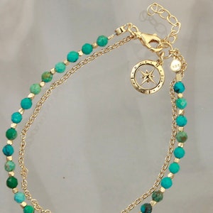 Arizona Turquoise Beaded Bracelet: Gold Vermeil Charm, Friendship Jewelry