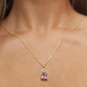 Gold Amethyst Pendant, Amethyst and Blue Topaz Necklace, Gold Vermeil Gemstone Jewellery