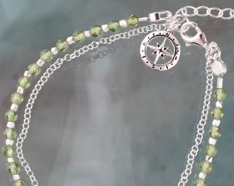 Sterling Silver and  Natural Peridot Bracelet, Friendship Bracelet, Good Luck Charm, August Birthstone, Travel Talisman