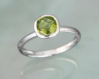 Silver Ring With Natural Peridot Gemstone, Solitaire Ring, 925 Silver Ring