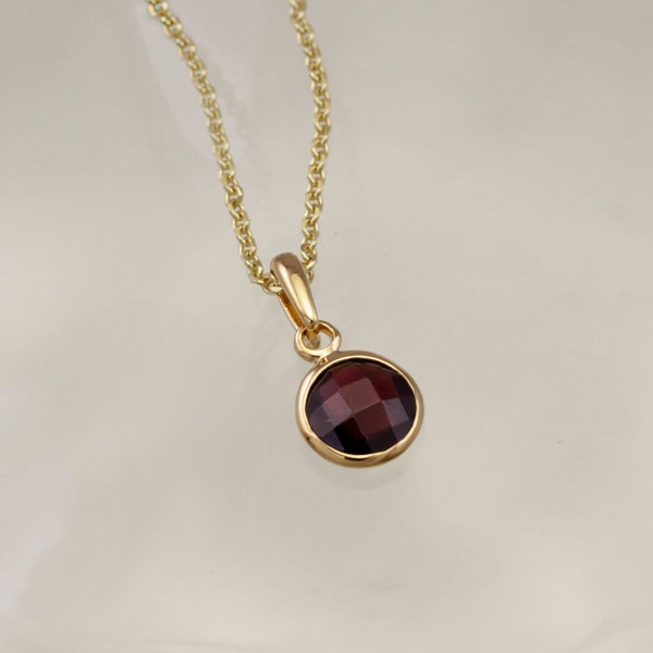 Garnet Pendant In 18k Gold Vermeil, 45cm Gold Chain, January Birthstone Jewellery, Natural Indian Garnet