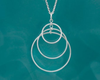 Silver Hoop Pendant, Three Hoop Necklace, Geometric Necklace, Contemporary Silver Necklace, 925 Silver