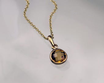 Gold Vermeil Halskette mit Rauchquarz Anhänger, Minimalistischer Edelstein Schmuck, November Geburtsstein Geschenk