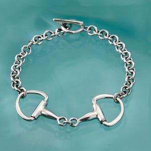 Sterling silver snaffle bit chain bracelet, solid silver equestrian jewellery, Horse lover gift