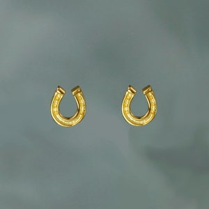 Gold Horseshoe Stud Earrings,  18K Gold Vermeil Equestrian Posts, Lucky Horseshoe Earrings,