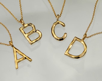 Gold Initial Necklace,  Gold Letter Pendant, Alphabet Necklace, Personalised Gift, 18K Gold Vermeil