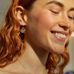 18k Gold Vermeil Sun and Moon Earrings, Natural Citrine earring, Celestial Earring, Gold Hook Earring image 1