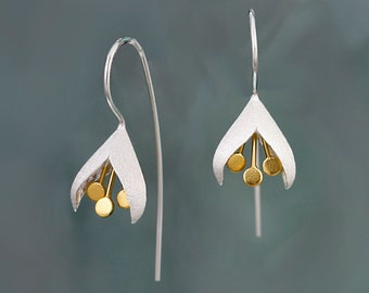 Silver Snowdrop Earrings, Silver Flower Earrings, Botanical Earring, Flower Drop Earring