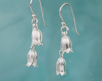 Silver Bluebell Earring, Flower Earrings, Hook Earrings, Dangly Flower Earring, Drop Earrings, Botanical Jewellery, 925 Silver