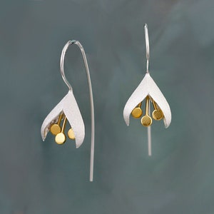 Silver Snowdrop Earrings, Silver Flower Earrings, Botanical Earring, Flower Drop Earring