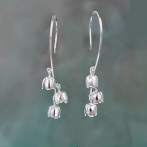 Silver Lily of The Valley Flower Earrings, Floral Earrings, Dangle Earring, Long Silver Hooks, Botanical Earrings image 2