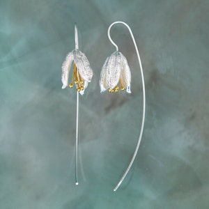 Sterling Silver Flower Earrings, Long Drop Earrings, Floral Earring, Statement Drop Earrings, 925 Silver