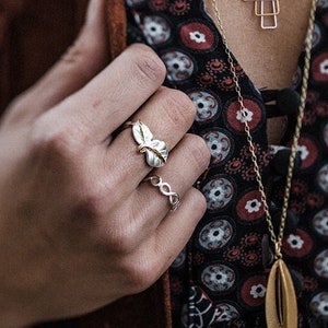 Sterling Silver Leaf Ring: 18K Gold Botanical Band