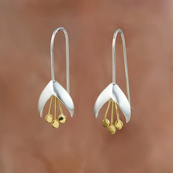 Silver Snow Drop Flower Earrings, Floral Earrings, Silver Hook Earrings, Botanical Jewellery, 925 Silver