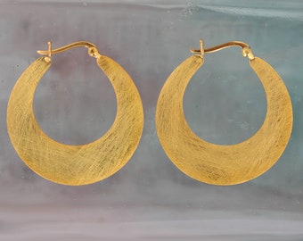 Gold Hoop Earrings, Crescent Earrings, Snap Post Hoops, Large Hoops, Modern Design, India Hoop, Gold Vermeil