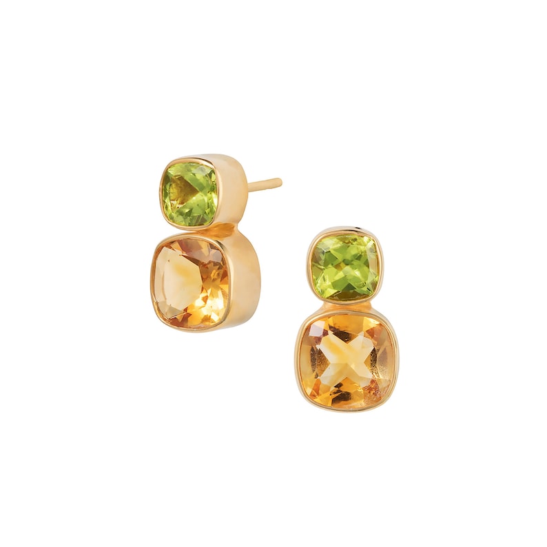 Citrine And Peridot Post Earrings, Gold Stud Earrings, Natural Gemstone Earrings, 18K Gold Vermeil image 5