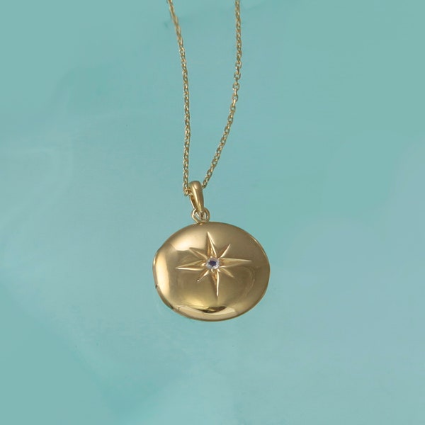 Gold Locket Necklace With Moonstone, Star Pendant, Celestial Jewellery, Sun Necklace, Gold Vermeil, New Moms