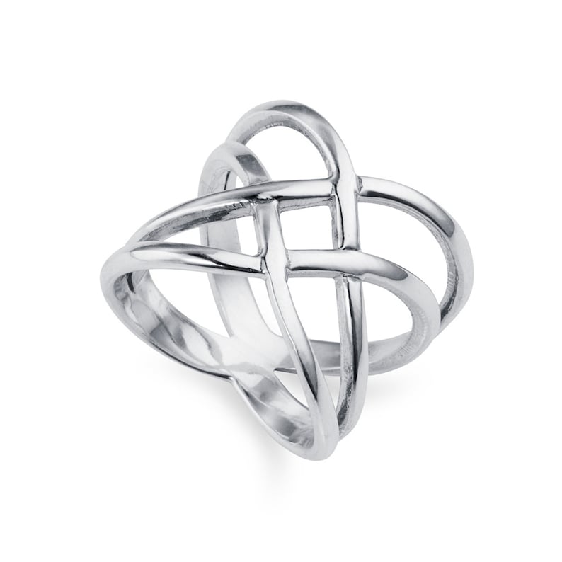 Large Silver Band Ring With Criss Cross Design, Wide Ring, Muti-Band Ring, 925 Silver image 3