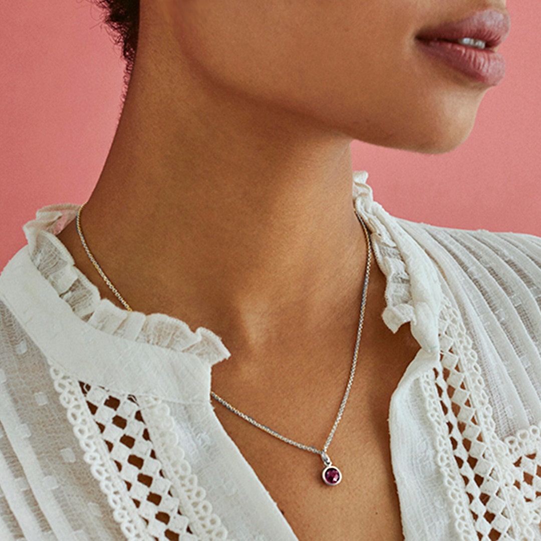 Collier En Argent Sterling Avec Grenat Et CZ – Pierre De Naissance Janvier – Pendentif Goutte