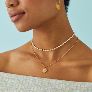 Pearl Necklace with Gold Beads | Freshwater Seed Pearl Choker | 18K Gold Vermeil | Bridal Jewellery