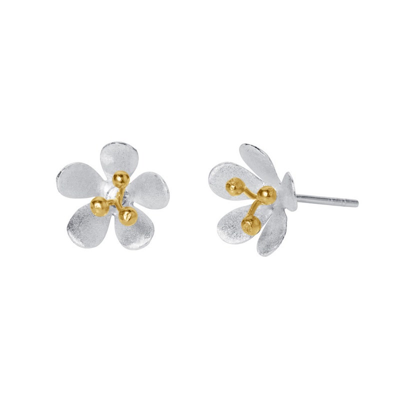 Boucles d'oreilles Silver Flower Stud, Bijoux floraux, Botanical Post Earring, Silver 925, Daisy Studs image 3