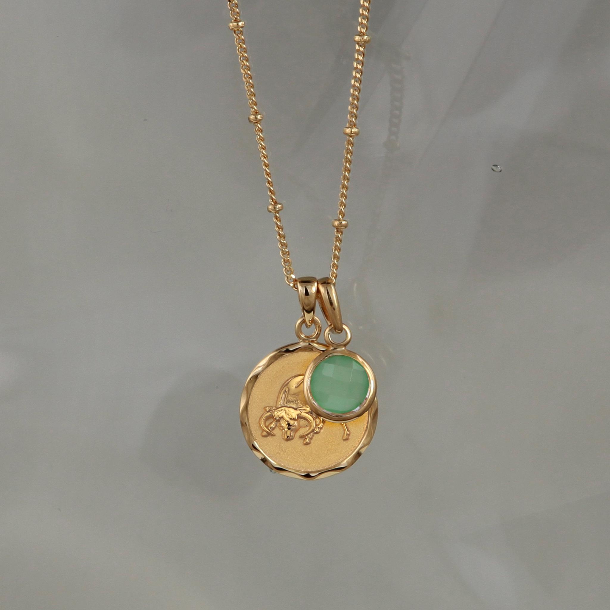 Collier Unisexe Pendentif Taureau Or - Porte-bonheur Avec Pierres Brillantes - Chaîne 55 Cm Acier, Neuf Avec Coffret