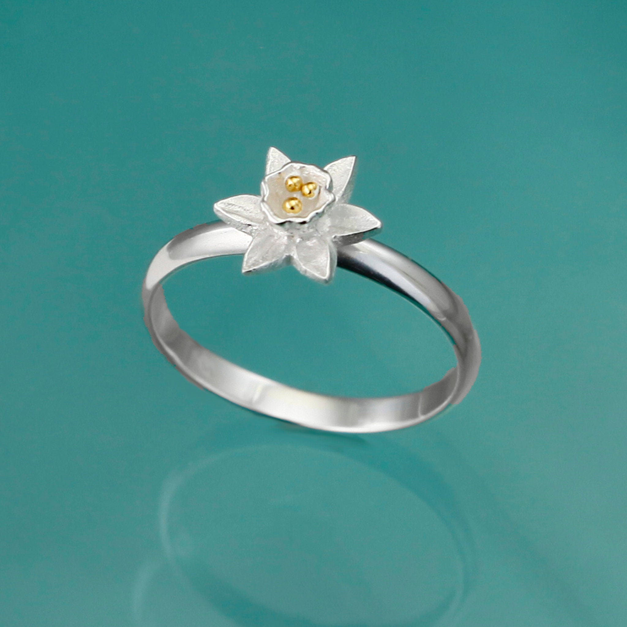 Sterling Silver Daffodil Ring With 18ct Gold Plated Details Etsy UK