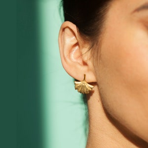 Gold Vermeil Ginkgo Leaf Earrings: Botanical Studs