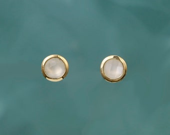 Gold Moonstone Stud Earrings, Natural Gemstone Posts, Gold Vermeil, Simple Studs, Birthstone Earrings